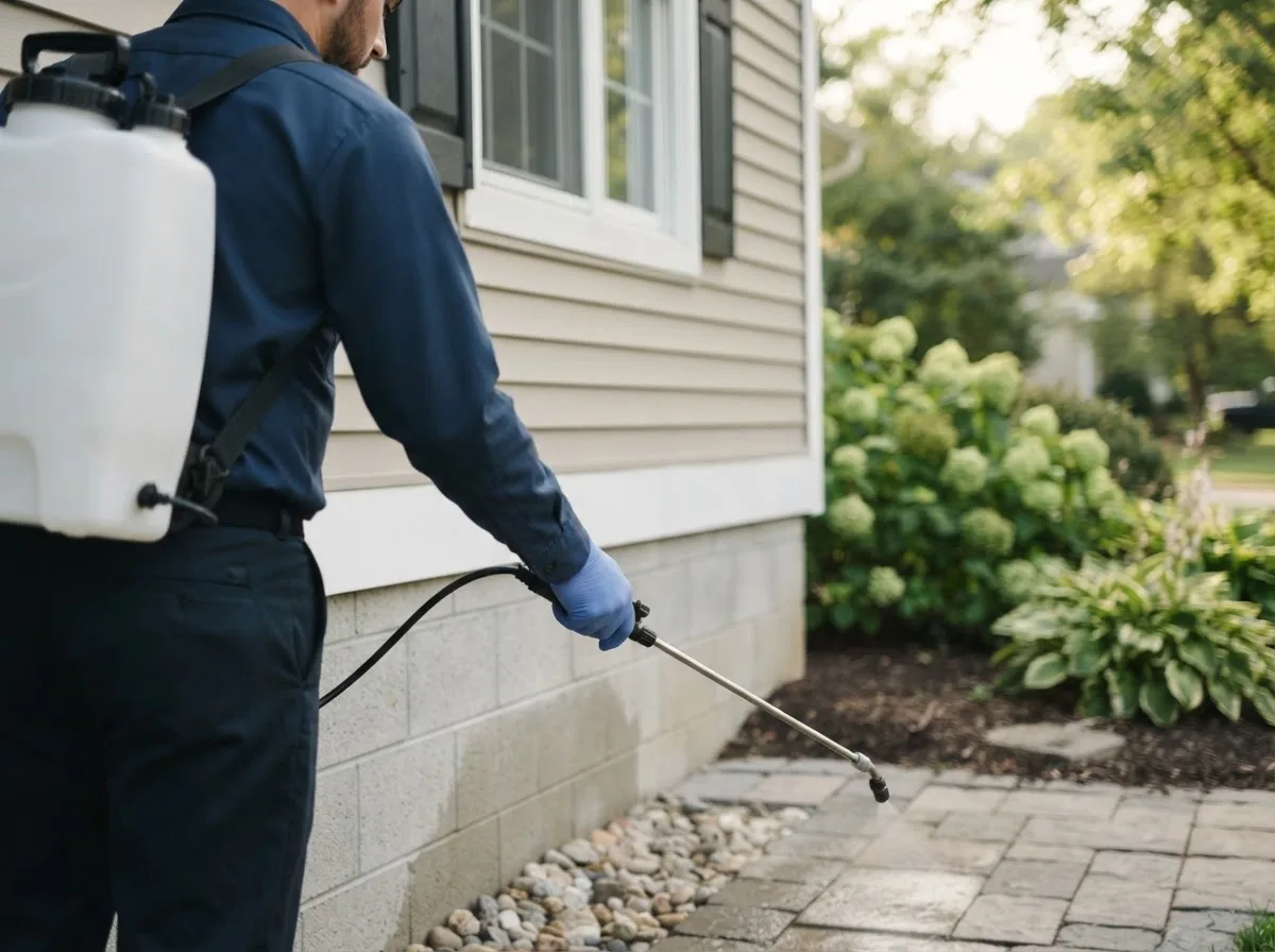 Pest control technician inspecting a home in Hermon, ME